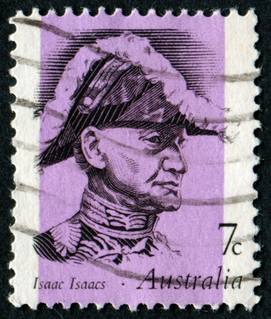 AUSTRALIA - CIRCA 1973:A Cancelled postage stamp from Australia illustrating portraits of famous Australians, issued in 1973.のeditorial素材