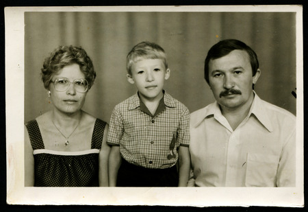USSR - CIRCA 1970s: An antique photo shows family portraitのeditorial素材