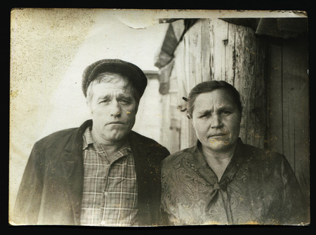 Ussr - CIRCA 1960s: An antique Black & White photo show man and womanのeditorial素材