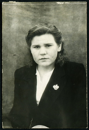 USSR - CIRCA 1974: Antique photo, studio portraiit of young beaty caucasian girl,...