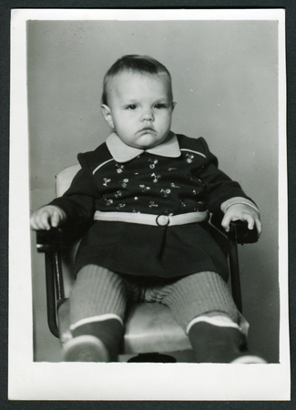 USSR - CIRCA 1980s: studio portrait of a little girl, circa 1980sのeditorial素材