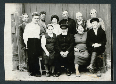 USSR - CIRCA 1970s: An antique photo show big family portraitのeditorial素材