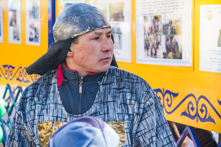 PETROPAVLOVSK, KAZAKHSTAN - MARCH 21, 2015: celebration of the new year on the solar calendar astronomical in Iranian and Turkic peoples. Kazakh historical warriorのeditorial素材