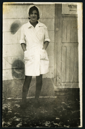 Ussr - CIRCA 1970s: An antique Black & White photo show nurseのeditorial素材