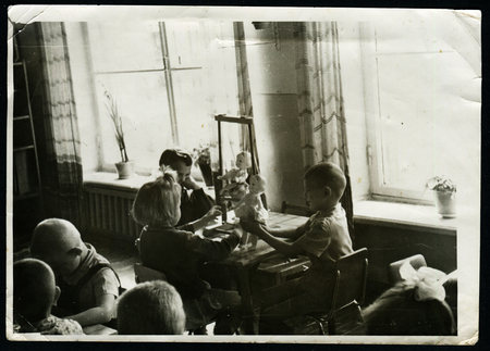 USSR - CIRCA 1960s: Vintage photo shows Kindergarten, 1960sのeditorial素材