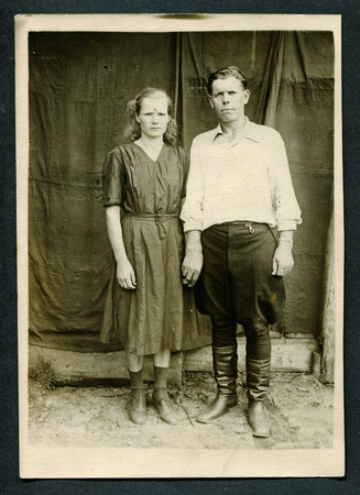 Ussr - CIRCA 1930s: An antique Black & White photo show portrait of men and womenのeditorial素材