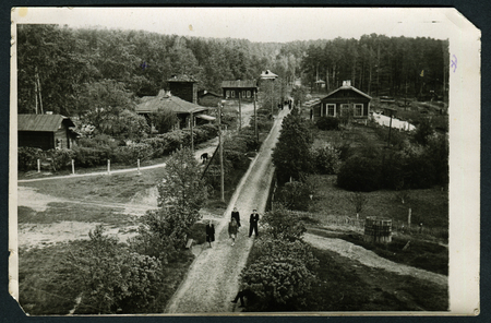 Ussr - CIRCA 1970s: An antique Black & White photo Aerial view, villageのeditorial素材