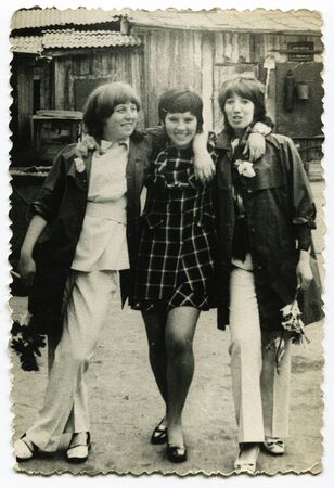 USSR - CIRCA 1960s: An antique photo shows portrait of a three womenのeditorial素材