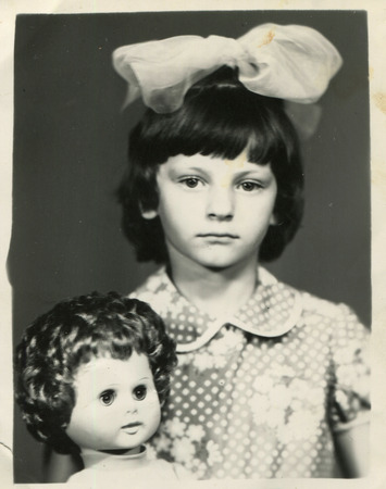USSR - CIRCA 1980s: Vintage photo of little girl with a dollのeditorial素材