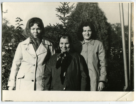 Ussr - CIRCA 1980s: An antique Black & White photo show three women