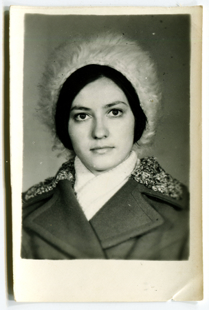 USSR - CIRCA 1950s: An antique photo shows studio portrait of a young woman.のeditorial素材