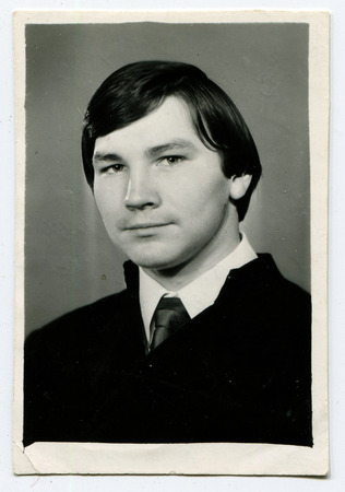MOSCOW, USSR - CIRCA 1960s: An antique photo shows portrait of a young manのeditorial素材