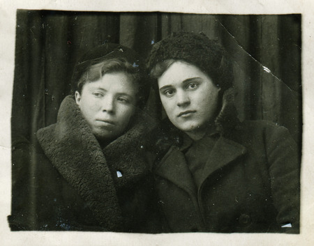 USSR, CIRCA 1940s: Vintage photo of two womenのeditorial素材