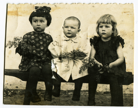 USSR - CIRCA 1970s: An antique photo shows three little girls