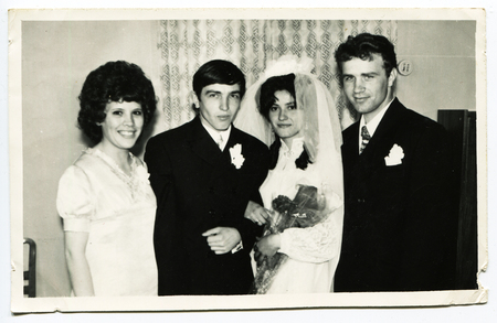 USSR- 1970s: A vintage photo shows weddingのeditorial素材