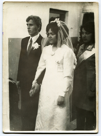 USSR - CIRCA 1970s: An antique photo shows  wedding, USSR, circa 1970sのeditorial素材