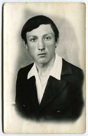 USSR - CIRCA 1960s: An antique photo shows portrait of handsome man, USSR, circa 1960sのeditorial素材