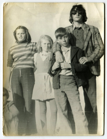 USSR - CIRCA 1960s: An antique photo shows a group of people, USSR, circa 1960sのeditorial素材