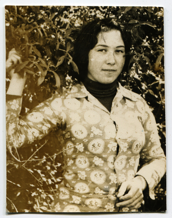 USSR - CIRCA 1960s: An antique photo shows woman in the garden, USSR, circa 1960sのeditorial素材