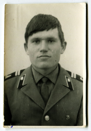 Ussr - CIRCA 1970s: An antique Black & White photo show portrait of a man