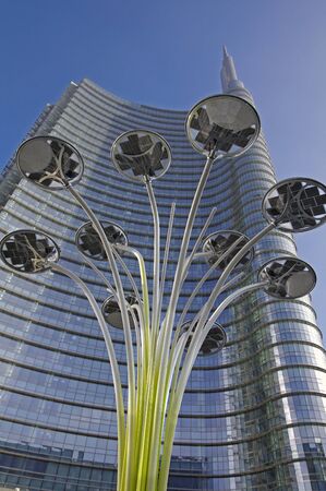 modern led light and skyscraper in Milan,Italyのeditorial素材