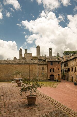 view of towers,San Giminiano,Tuscany,Italyの写真素材