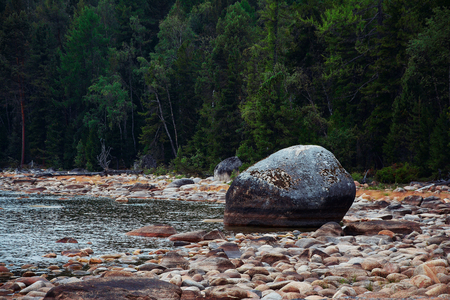 Big stone at Baikalの写真素材