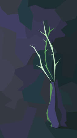 Vase with green branches on a dark background in geometric style.のイラスト素材