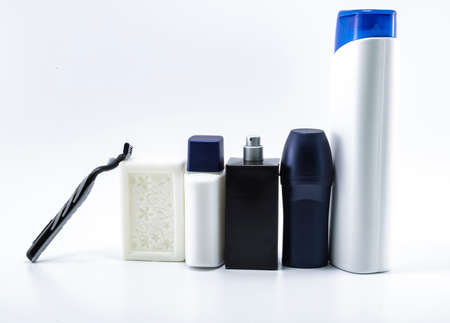 Shaver, soap, shampoo, deodorant, cream, parfume set.の写真素材