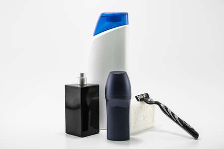 Shaver, soap, shampoo, deodorant, cream, parfume set.の写真素材