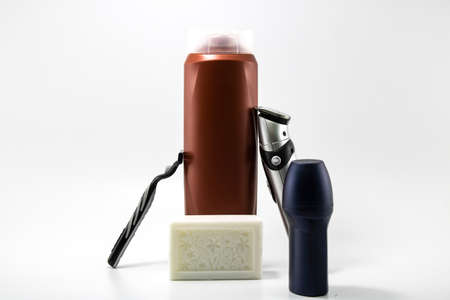 Shaver, soap, shampoo, deodorant, cream set.の写真素材