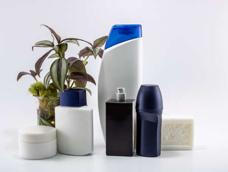 Cosmetic kit. Male care. Personal care. White background.の写真素材