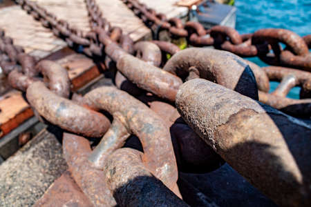 Big rusty chain. Close-up. Used on ships.の写真素材