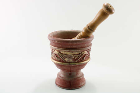 White background. Mortar. Mortar hand. Traditional patterns.