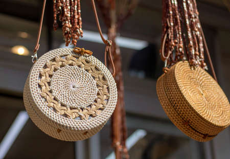Round handmade bag in traditional style.の写真素材