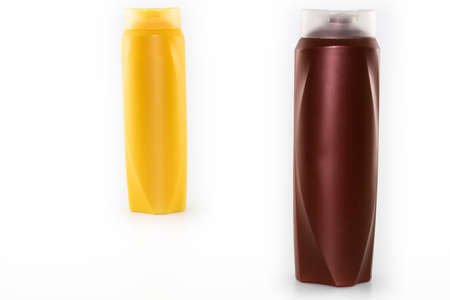 Shooting shampoo bottle. Abstract background in white color. It was taken in the studio.の写真素材