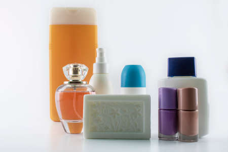 Personal care products. Background in white color close-up. It was taken in the studio.の写真素材