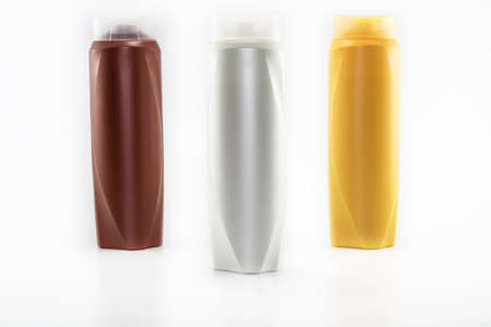 Shooting shampoo bottle. Abstract background in white color. It was taken in the studio.の写真素材