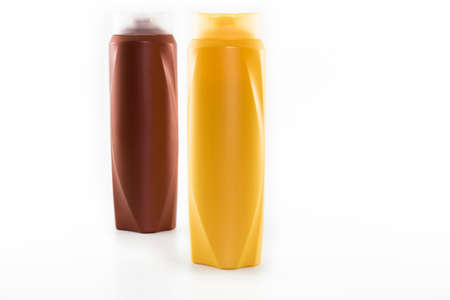 Shooting shampoo bottle. Abstract background in white color. It was taken in the studio.の写真素材