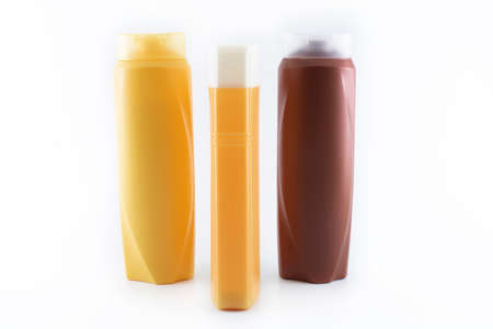 Shooting shampoo bottle. Abstract background in white color. It was taken in the studio.の写真素材