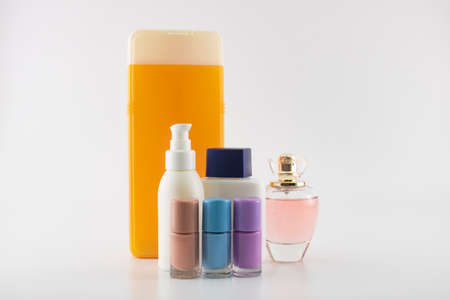 Set of shampoo consisting of sunscreen. White background. It was taken in the studio.の写真素材
