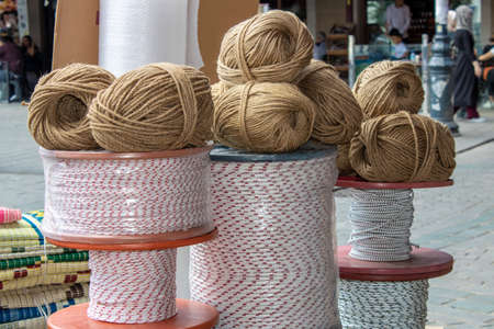 Ropes and ropes in front of shop outside.の写真素材