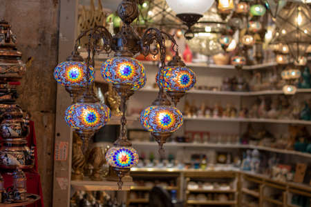 Mosaic patterned lamps of Ottoman culture. Istanbul was photographed at the EminÃ¶nÃ¼ ..の写真素材