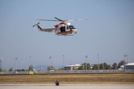 Istanbul, Turkey - September-18,2019: Sikorsky helicopter demonstration flight. Filmed at Tekno fest...