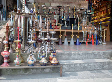 Hookah products placed on the ground for sale.Hookah products placed on the ground for sale.