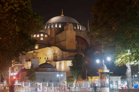 Istanbul, Turkey - September-07..2019: Illuminated fountain in front of Hagia Sophia of Istanbul at nightのeditorial素材
