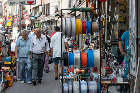 Istanbul, Turkey - September-11..2019: Great persembe market in Karakoy. Home accessories and hardware stores are sold.のeditorial素材