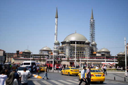 ISTANBUL, TURKEY - AUGUST-1.2019: Taksim Square is a touristic district. Construction of the new mosque in Taksim Square.のeditorial素材