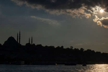 Suleymaniye mosque spectacular sunset turkey istanbul. Cloudyの写真素材
