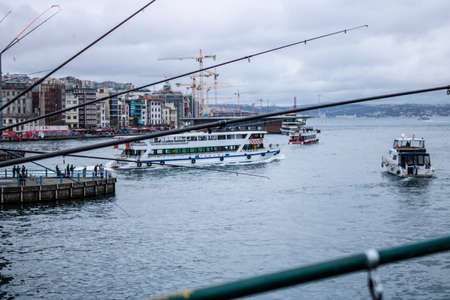 Istanbul, Turkey - October-5.2019: Galata bridge in Istanbul, first bridge on this place was build 165 years ago and the fifth current bridge was build 16 years ago, in 1994のeditorial素材
